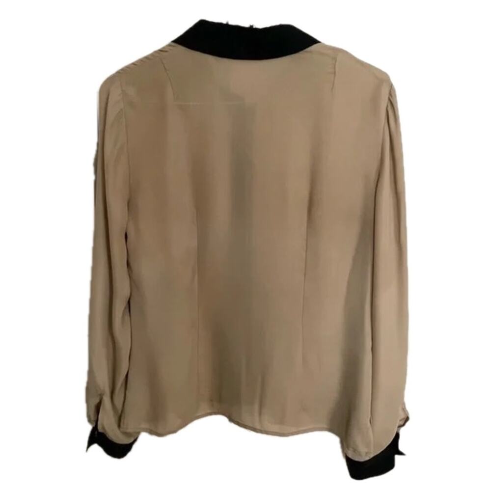 Carlisle Toffee and Black 100% Silk Button-Up Semi-Sheer Blouse Size 8 - Picture 2 of 7